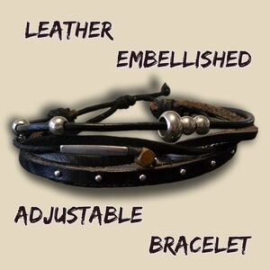 Leather Embellished Adjustable Bracelet